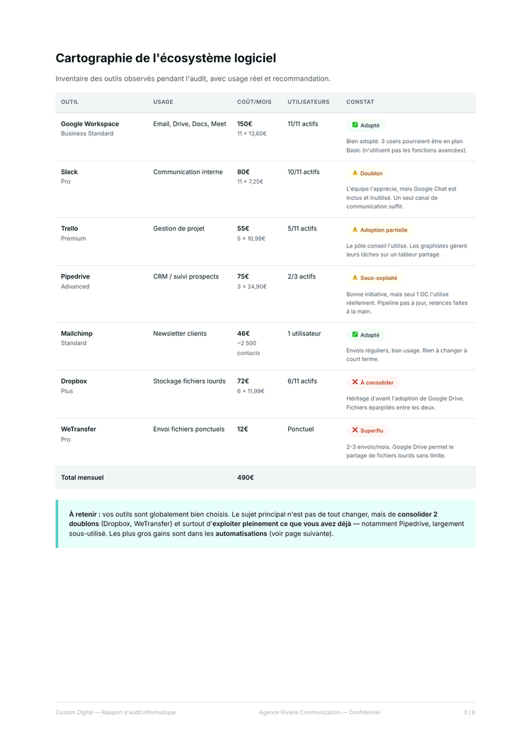 Cartographie de l'écosystème logiciel — extrait du rapport d'audit